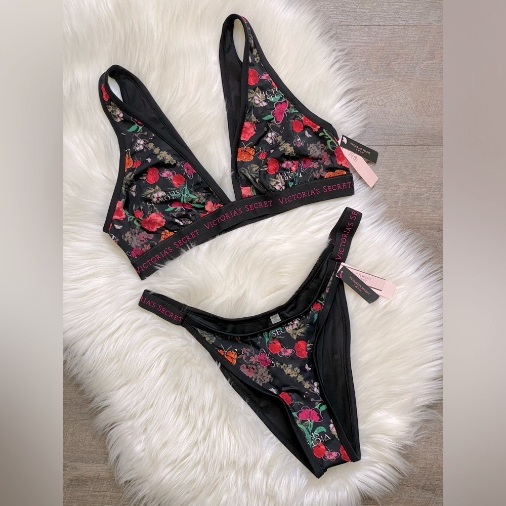 NWT Victoria’s Secret Sydney Logo Floral Brazilian Bikini